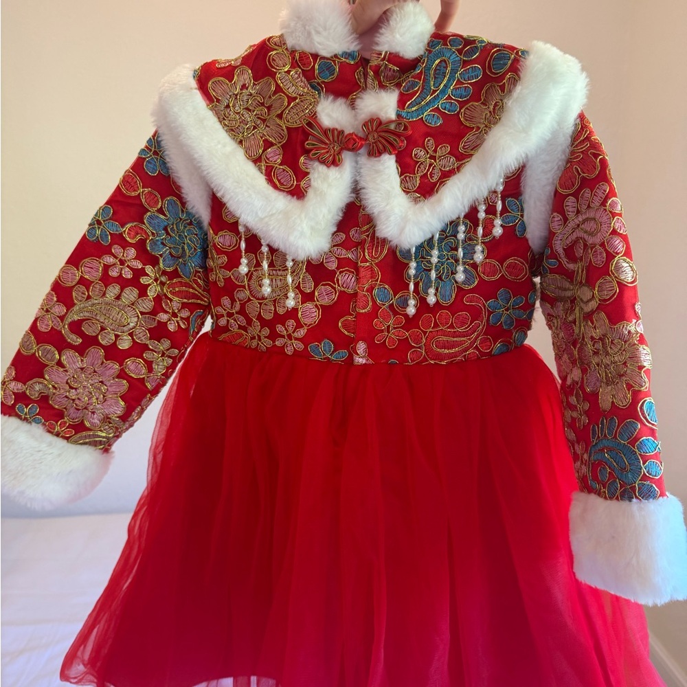 Chinese style Floral Red and Gold Kids dress 6T/120